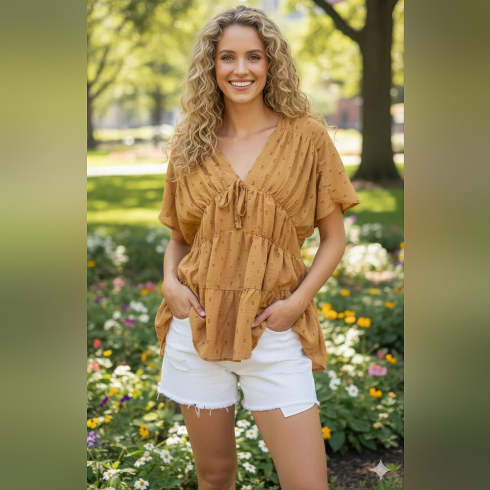 ASOS Chic Mustard V-Neck Blouse Women Suze 12 US / 16 UK